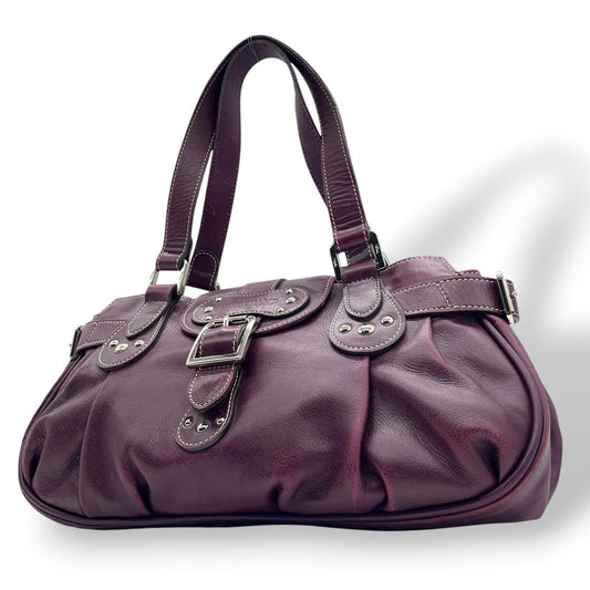 ロンシャン LONGCHAMP ハンドバッグ ベルトデザイン フラップ パープル レザー 本革 シルバー金具 ユニセックス レディース Y2K 00s ヴィンテージ s94 vintage