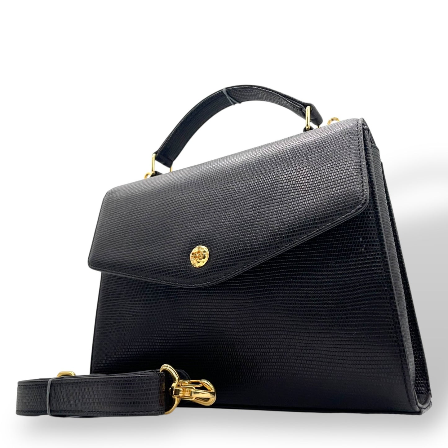 ソニアリキエル SONIA RYKIEL 型押し レザー ハンドバッグ ショルダーバッグ 2WAY 黒 ブラック 金金具 ゴールド金具 フォーマル S51