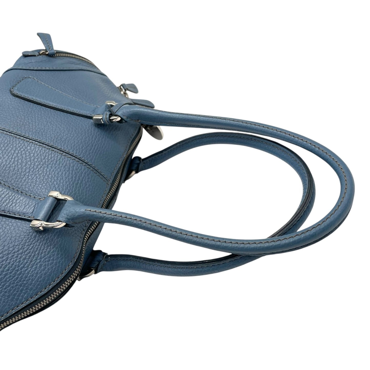 トッズ TOD’S ドーム型 ハンドバッグ ロングハンドル 肩掛け レザー ライトブルー 水色 シルバー金具 トライアングルフォルム A5