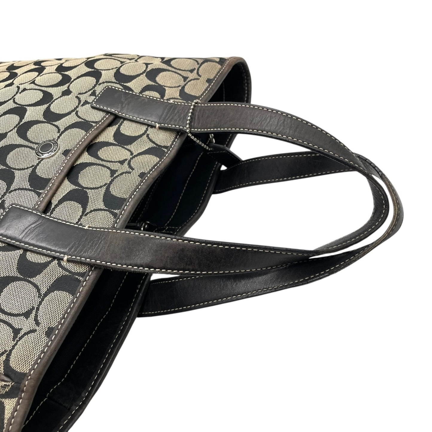 コーチ COACH シグネチャー トートバッグ ブラック 黒 ベージュ ジャガード キャンバス レザー 7069 T4