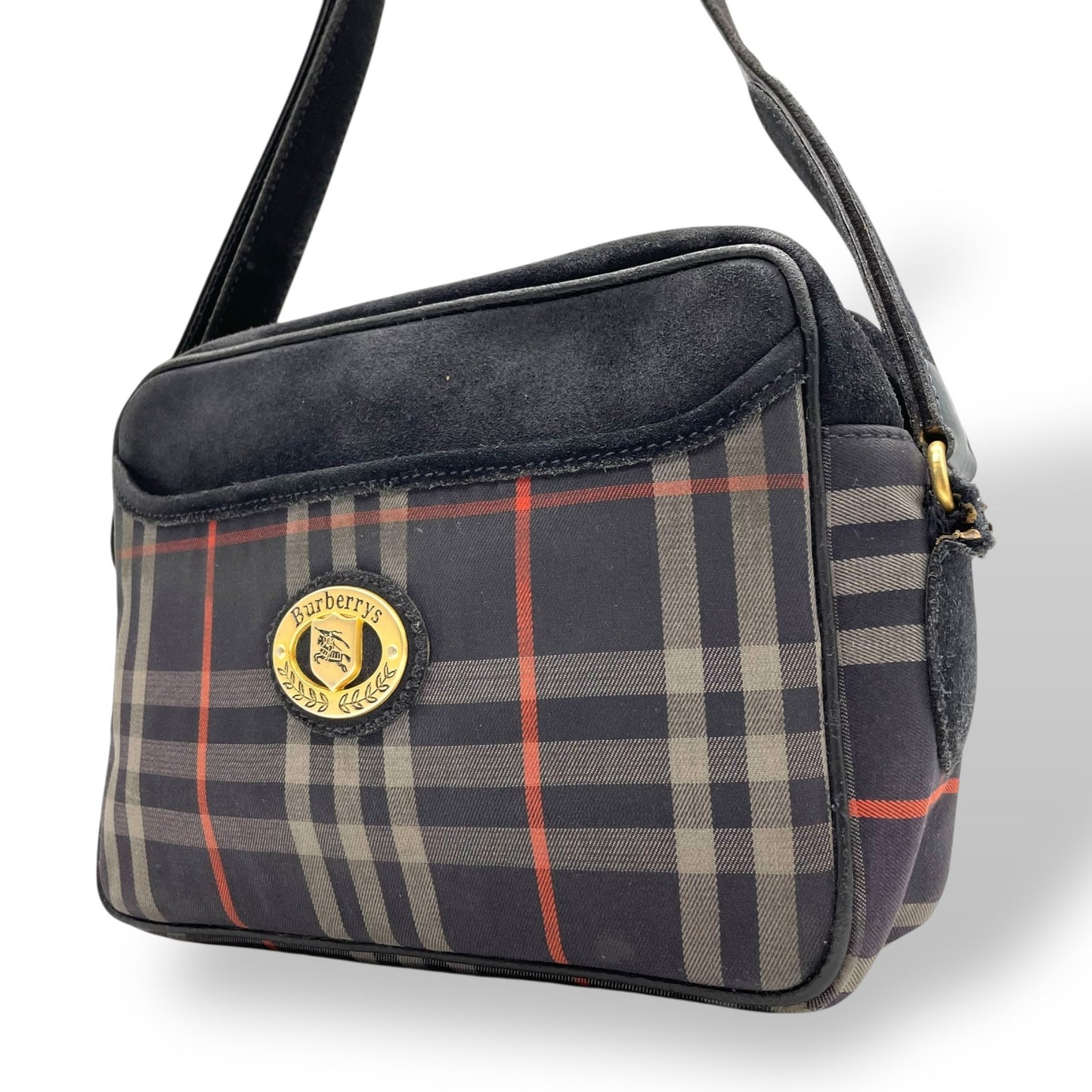 バーバリーズ Burberrys ノバチェック ショルダーバッグ ネイビー 紺 ゴールド金具 ヴィンテージ ロゴエンブレム B3