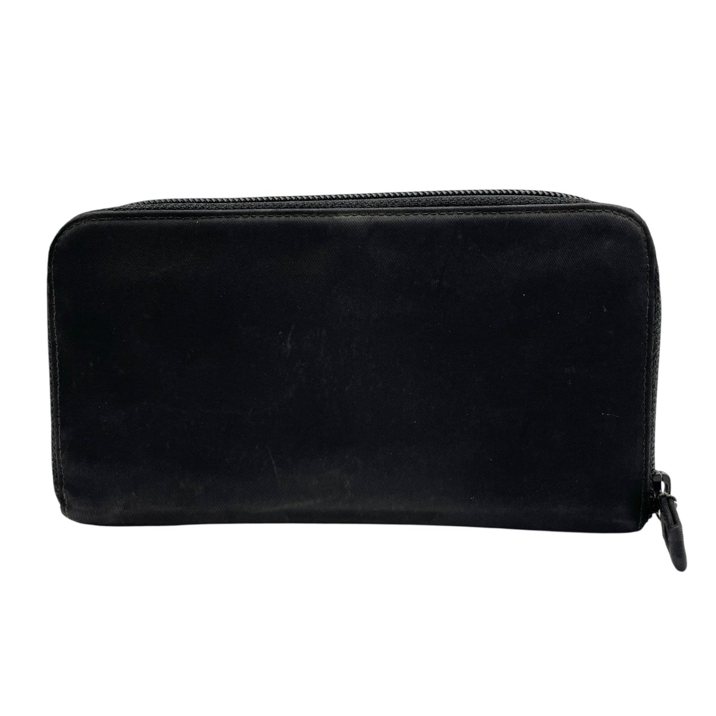 プラダ PRADA 長財布 ブラック 黒 NERO ナイロン レザー ラウンドファスナー 三角ロゴプレート トライアングルロゴ シルバー金具 メンズ レディース M1