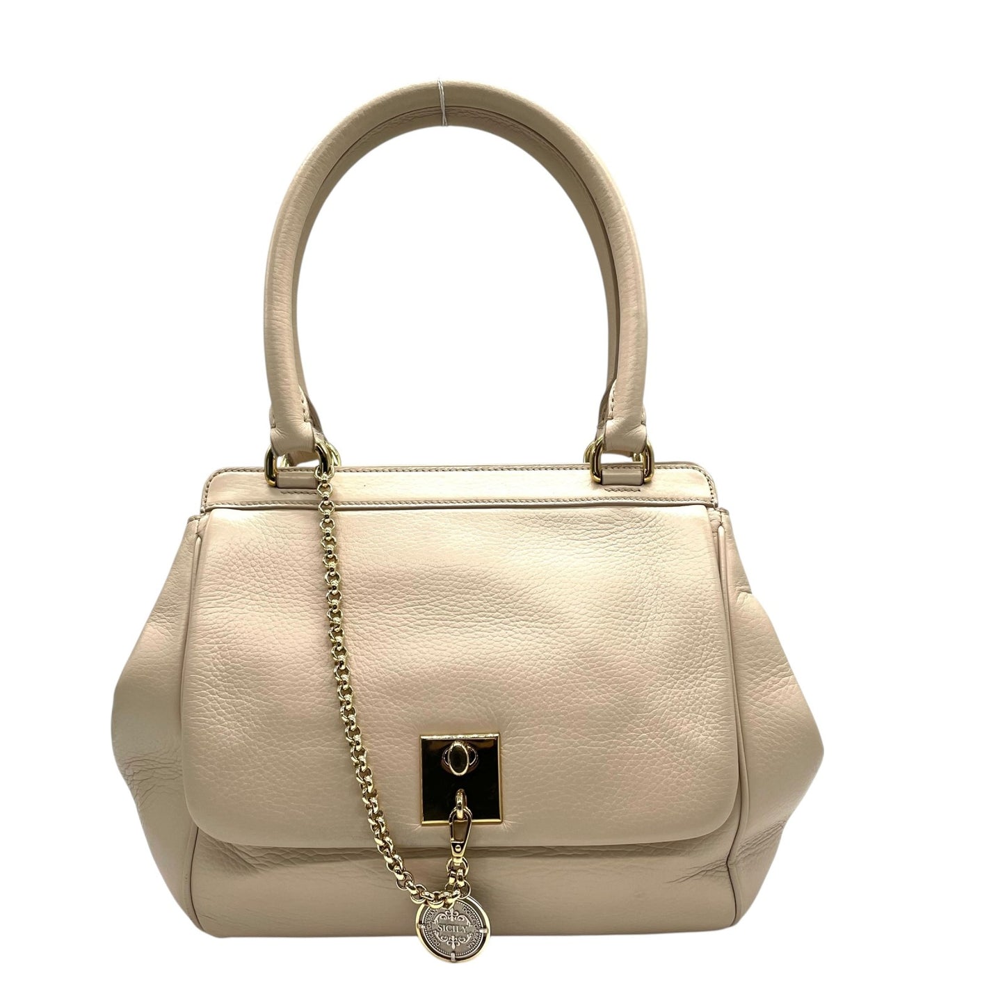 ドルチェ＆ガッバーナ Dolce&Gabbana ハンドバッグ SICILY シシリー ピンクベージュ レザー 肩掛け可 ゴールド金具 メダルタグ D&G ドルガバ ギャランティカード付き レディース D