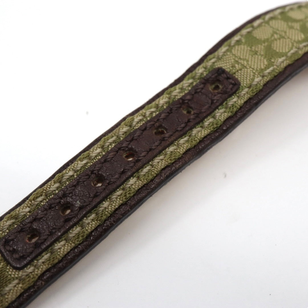 【電池交換済／クリーニング済】コーチ COACH 腕時計 8.180.158 レディースウォッチ クォーツ シルバー文字盤 シグネチャー キャンバスベルト グリーン系 デイトカレンダー アナログ クラシック カジュアル 稼働品 G3