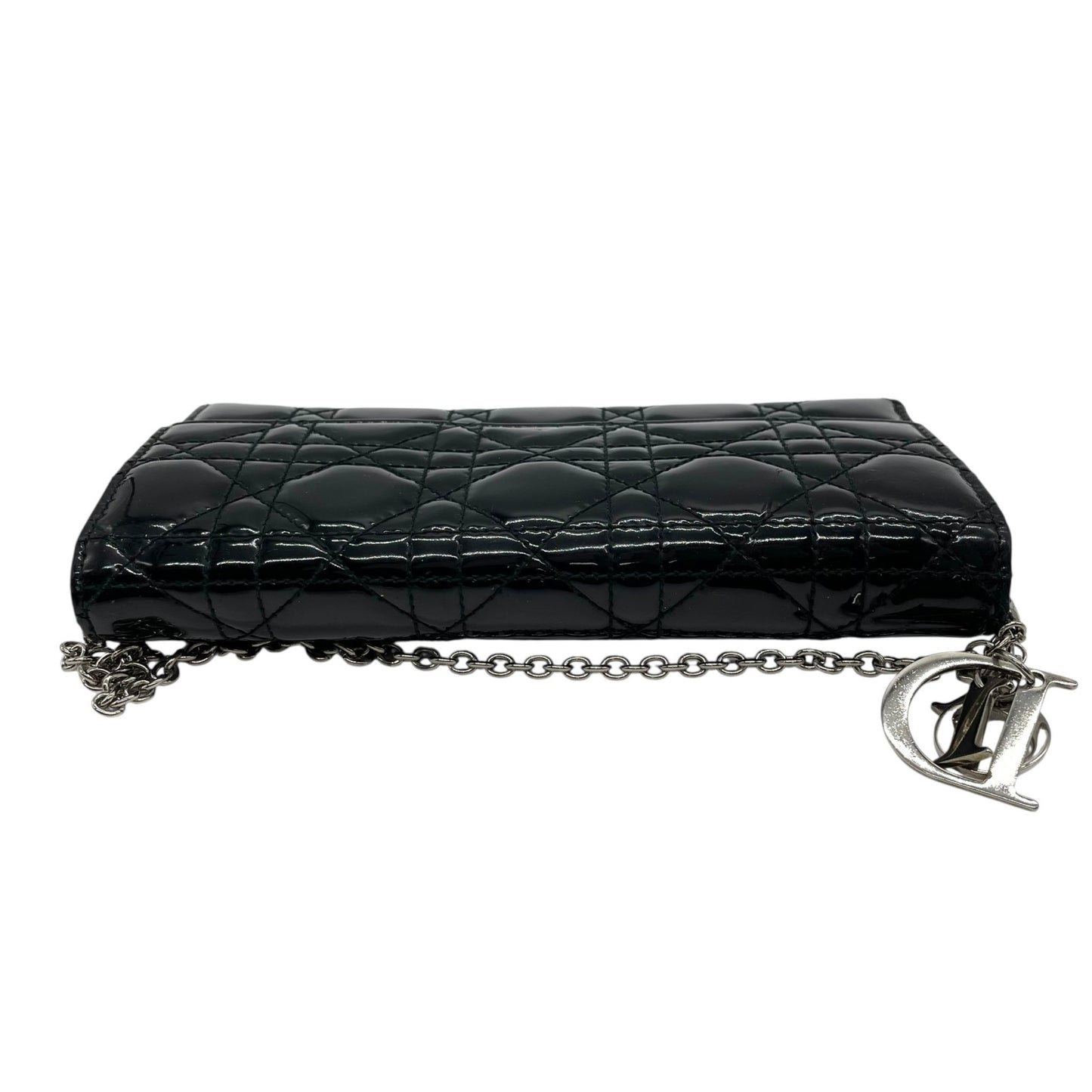 クリスチャンディオール Dior レディディオール ウォレットオンチェーン 黒 ブラック カナージュ パテントレザー チェーンストラップ キルティング エナメル ロゴ レディース W4