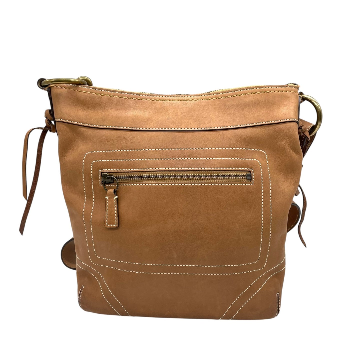 COACH コーチ ショルダーバッグ 茶 ブラウン オールレザー ゴールド金具 斜め掛け可 ロゴ 編み上げ ステッチ 10399 レディース T4