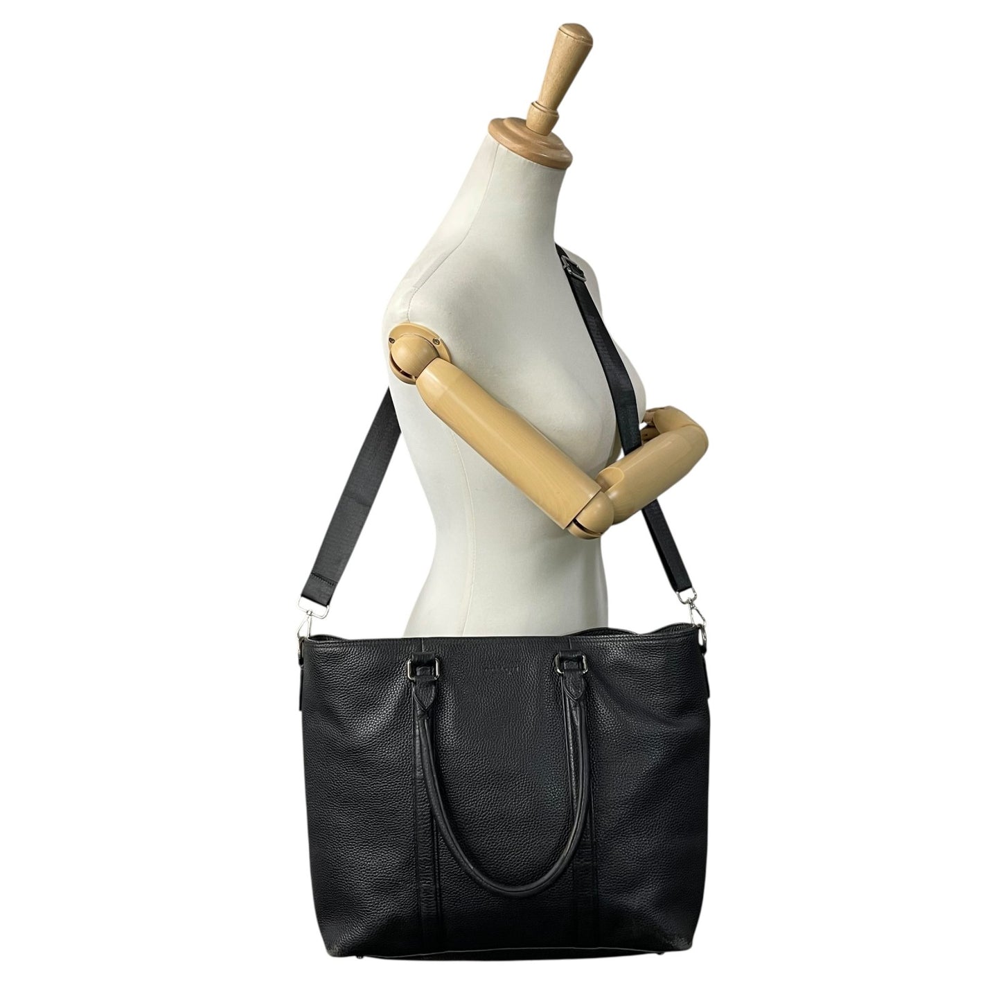 COACH コーチ 2WAY トートバッグ ショルダーバッグ 黒 ブラック レザー シボ革 シルバー金具 ロゴ 肩掛け可 斜め掛け可 ビジネス メンズ レディース J