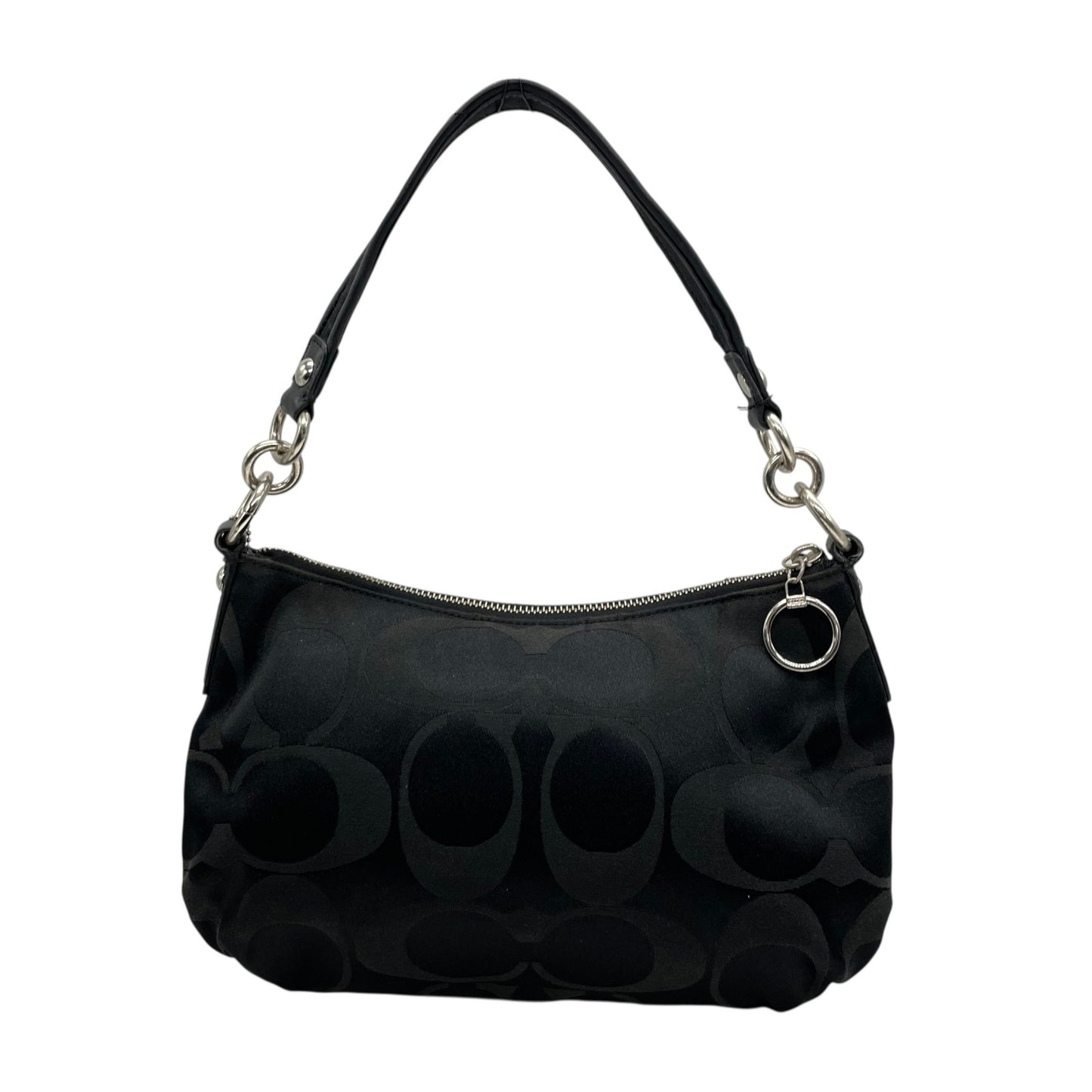 COACH コーチ ポピー シグネチャー 2WAY ショルダーバッグ ハンドバッグ 黒 ブラック キャンバス レザー シルバー金具 フラップポケット ファスナー開閉 肩掛け可 斜め掛け可 ホーボー レディース S30