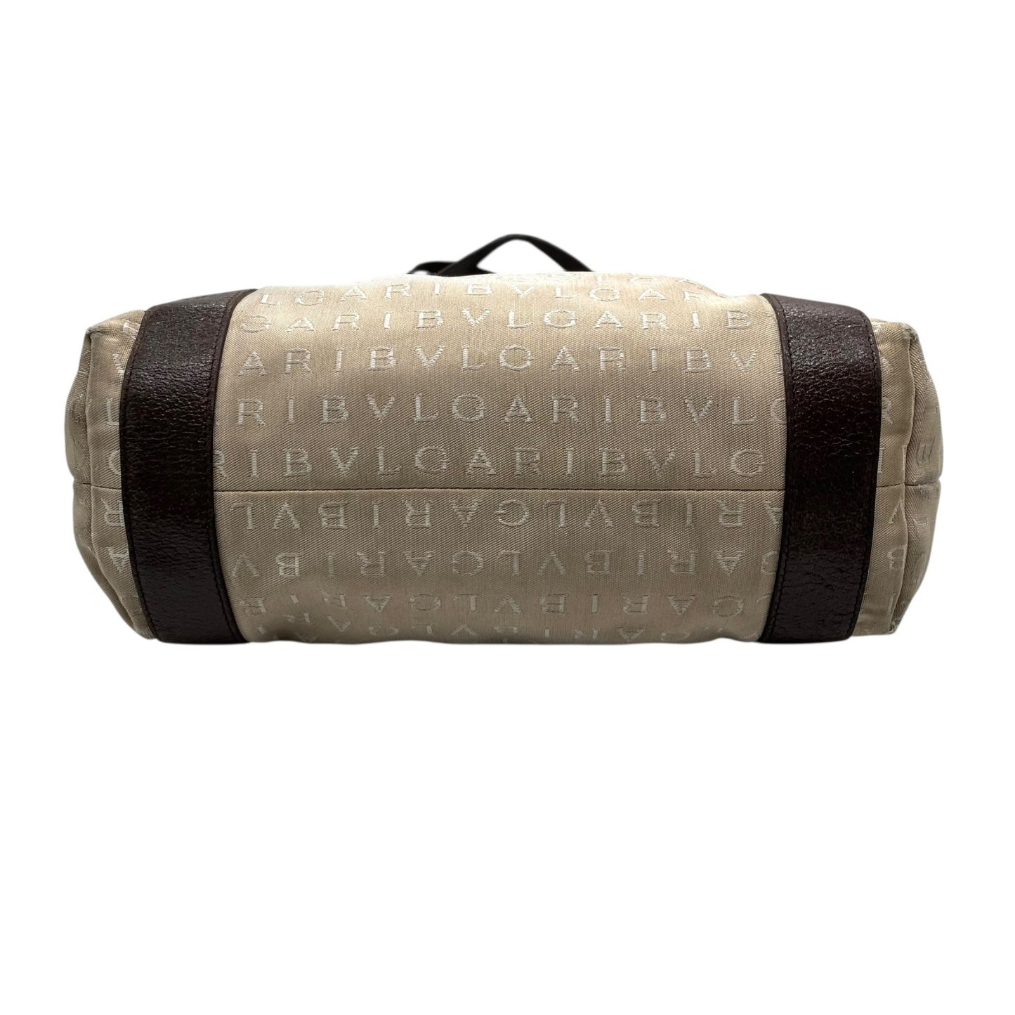 ブルガリ BVLGARI トートバッグ ハンドバッグ 肩掛け ロゴマニア ベージュ ブラウン 茶色 キャンバス レザー A40収納可 S80