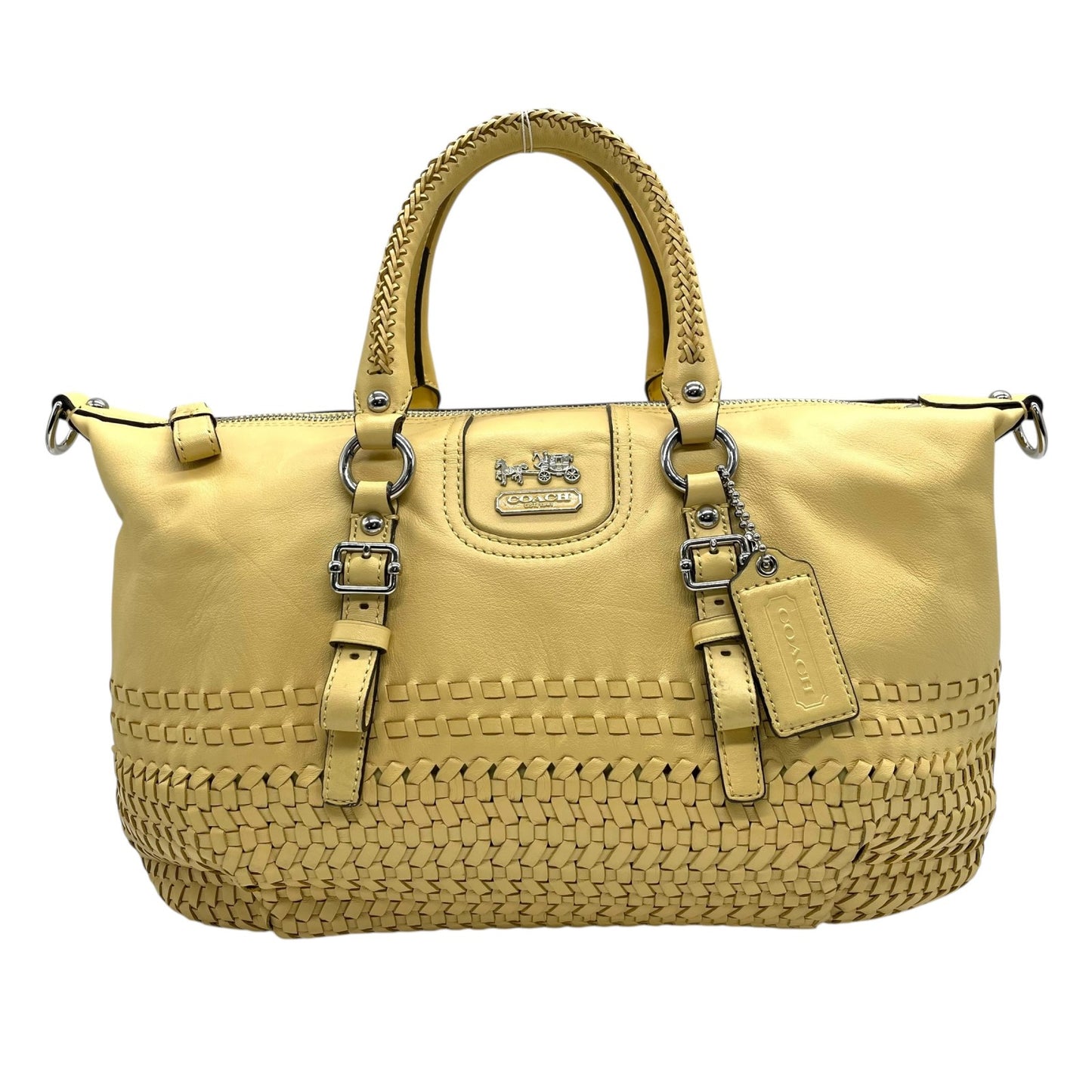 コーチ COACH 2WAY ボストンバッグ ハンドバッグ ショルダーバッグ 肩掛け 23342 イントレチャート 編み込みレザー 黄色 イエロー シルバー金具 チャーム付き U16