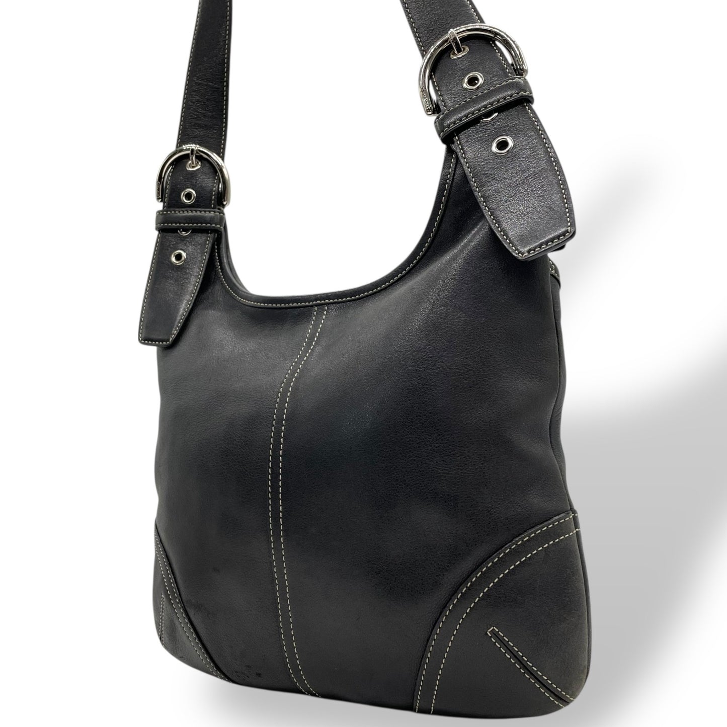 コーチ COACH ショルダーバッグ 9549 レザー 黒 ブラック シルバー金具 ホワイトステッチ 肩掛け 通勤 通学 E5