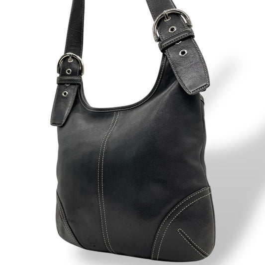 コーチ COACH ショルダーバッグ 9549 レザー 黒 ブラック シルバー金具 ホワイトステッチ 肩掛け 通勤 通学 E5