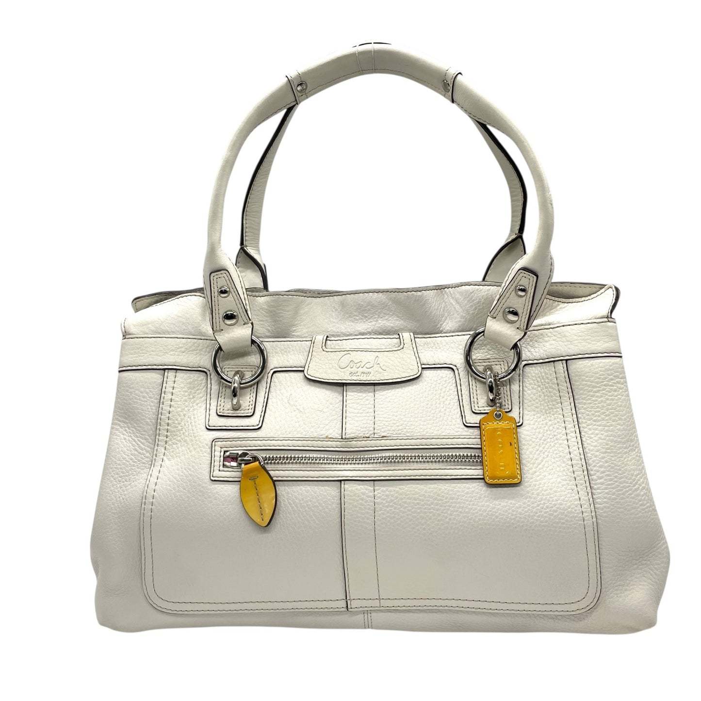 コーチ COACH トートバッグ 13160 ホワイト 白 レザー シルバー金具 ブラウン 茶色 チャーム付き A4対応 通勤 通学 S93