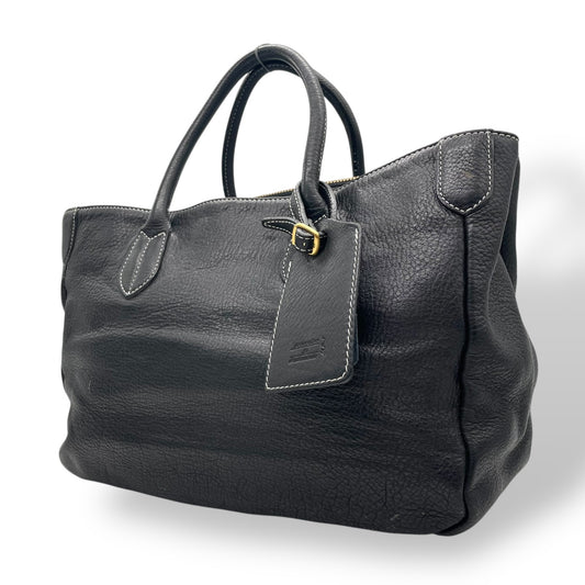 A.D.M.J エーディーエムジェイ トートバッグ レザー 黒 ブラック ホワイトステッチ シュリンクレザー 金金具 ゴールド金具 T3