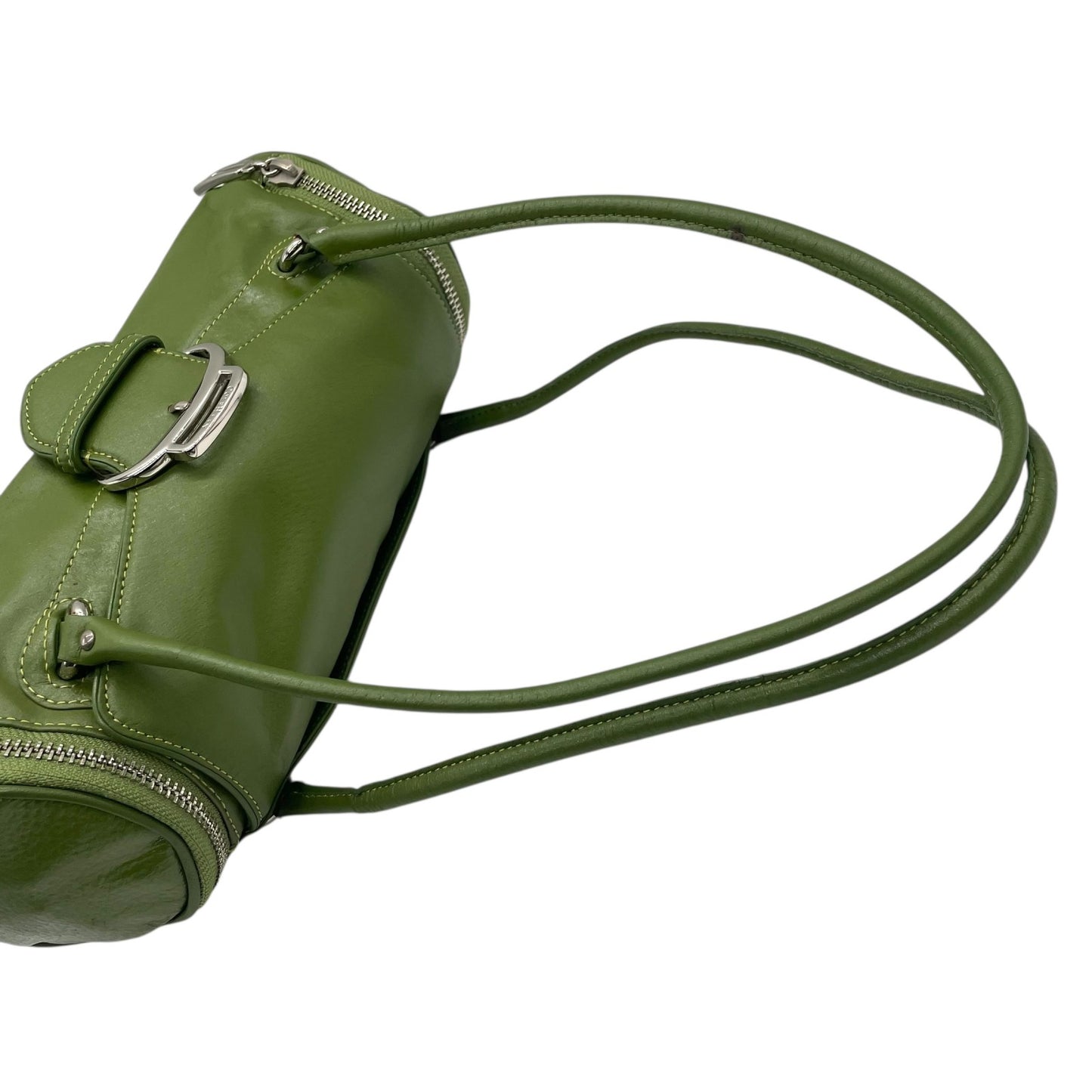 コールハーン COLE HAAN ハンドバッグ ロングハンドル レザー グリーン 緑 若草色 シルバー金具 バゲット型 スリムデザイン T3