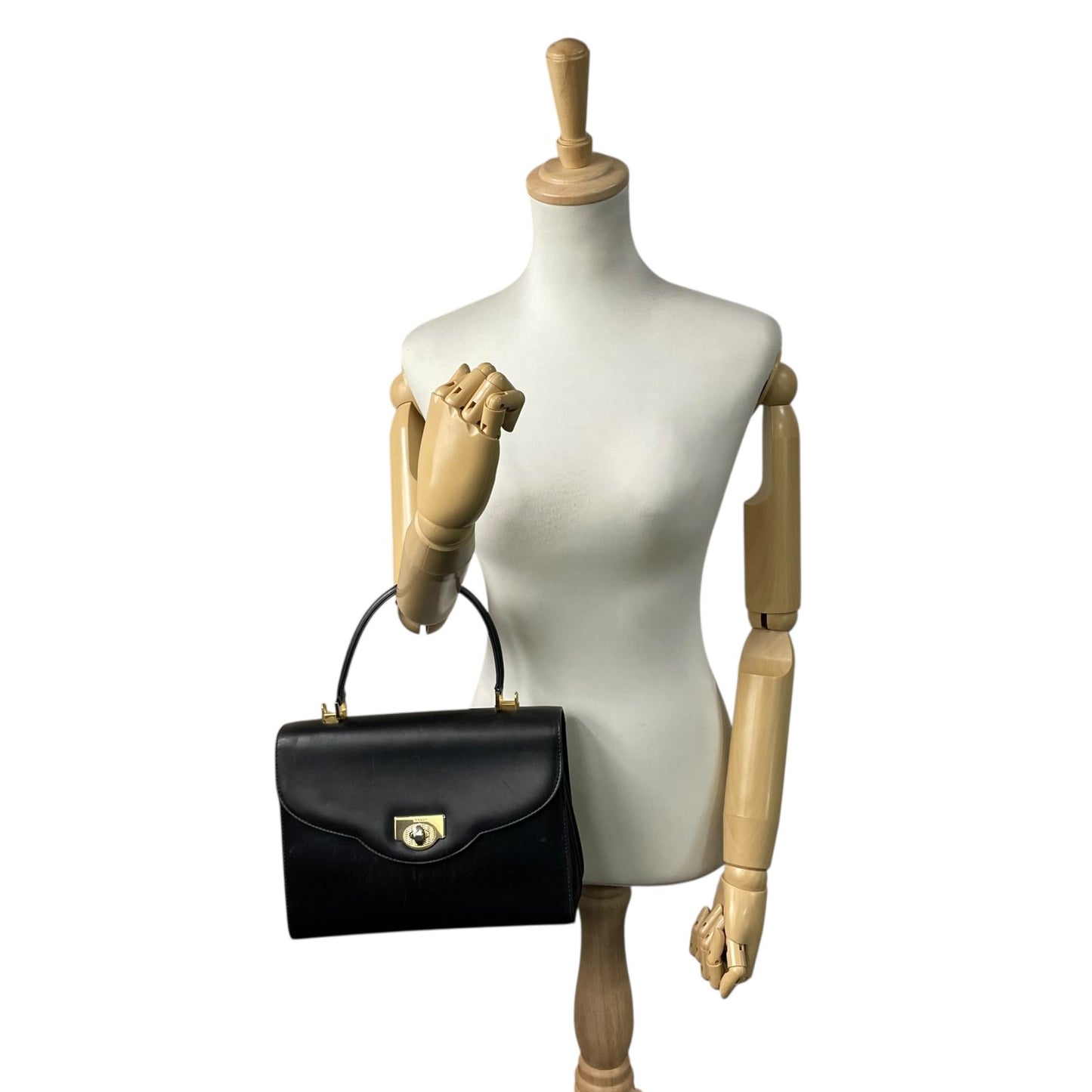 バリー BALLY 2WAY ハンドバッグ ショルダーバッグ フォーマル 黒 ブラック レザー ゴールド金具 ターンロック トップハンドル 斜め掛け可 レディース K1