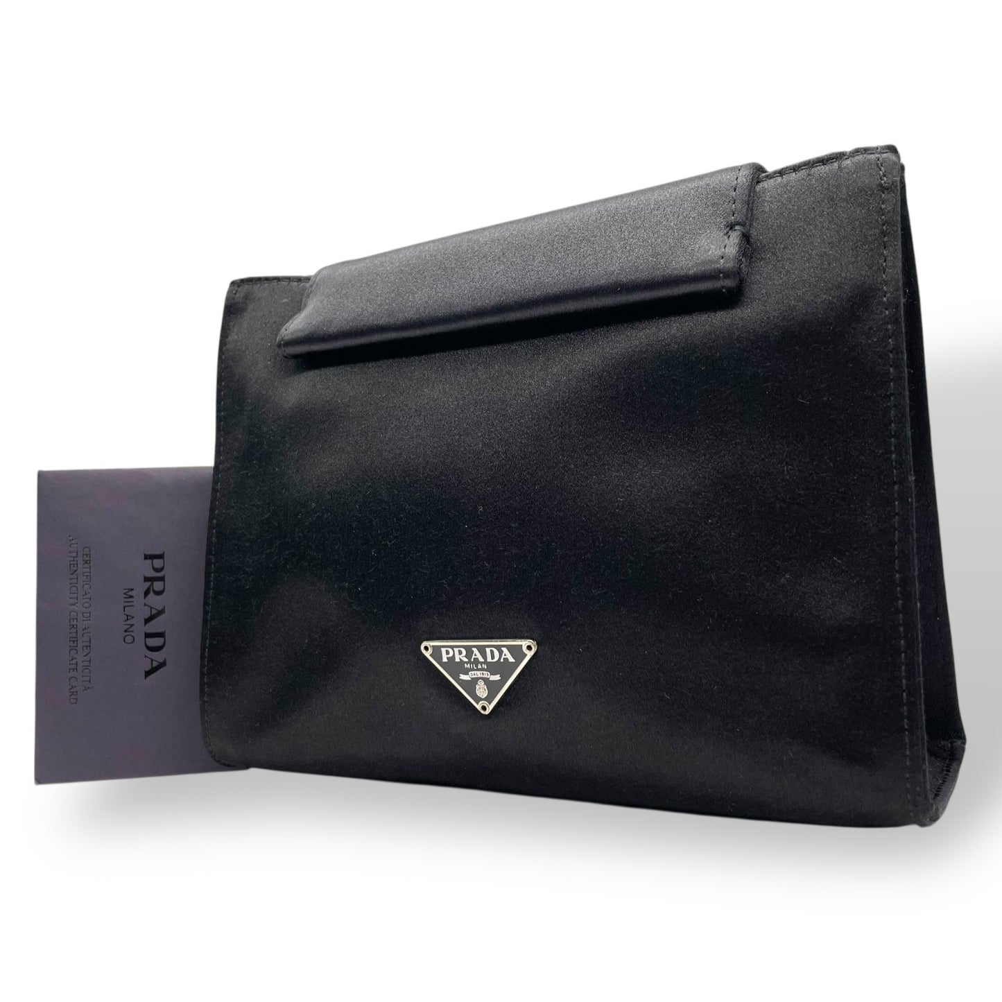 【未使用級】PRADA プラダ ポーチ アクセサリーポーチ ミニクラッチ ナイロン ブラック 三角ロゴ トライアングルロゴ ギャランティカード付き レディース C3