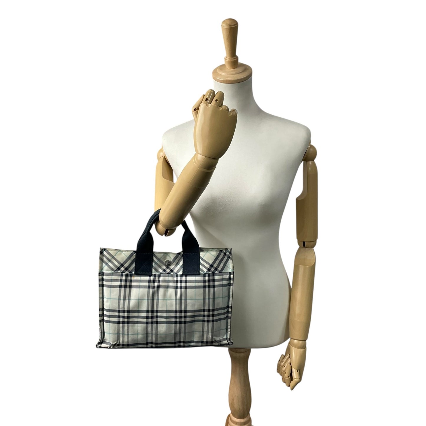 BURBERRY BLUE LABEL バーバリー ブルーレーベル ハンドバッグ ミニトート ノバチェック ライトブルー ネイビー ナイロンキャンバス ホースロゴ レディース U14