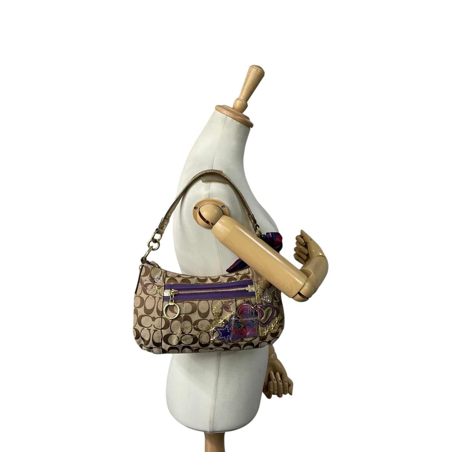 COACH コーチ 15880 ポピー Y2K 00s vintage 2way シグネチャー ハンドバッグ ショルダーバッグ スカーフチャーム 総柄 キャンバス s91