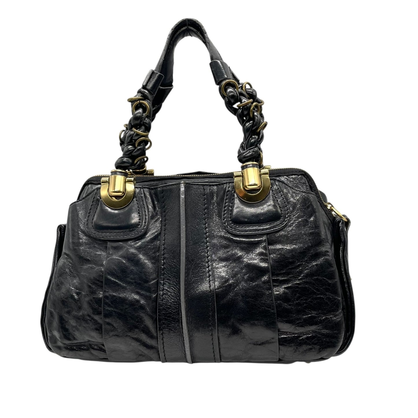 クロエ Chloé エロイーズ Eloise レザー ハンドバッグ ブラック ゴールド金具 編み込みハンドル Y2K 2000s ヴィンテージ レザーバッグ