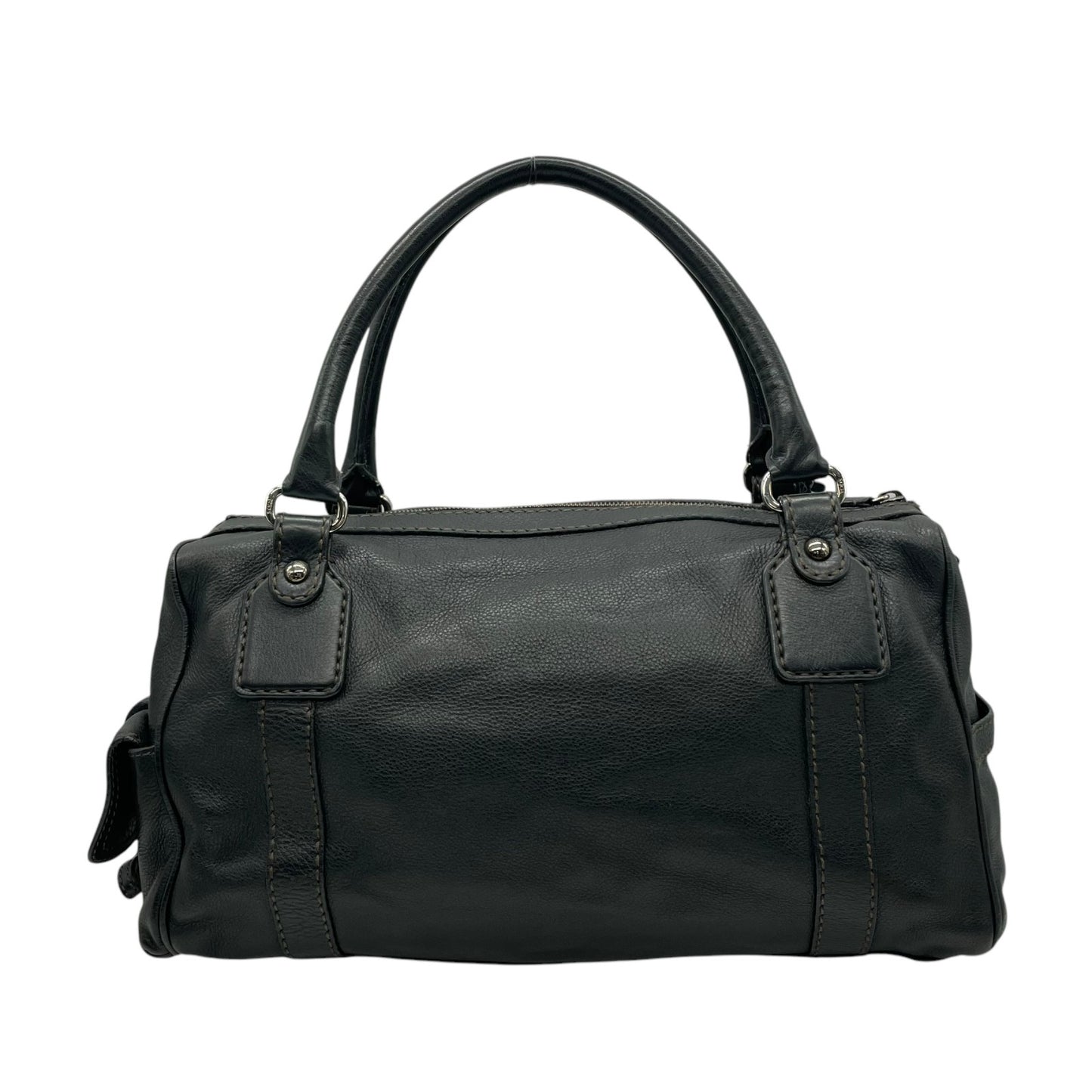 Authentic TOD'S Boston Handbag Leather Black Silver Hardware Padlock Women's