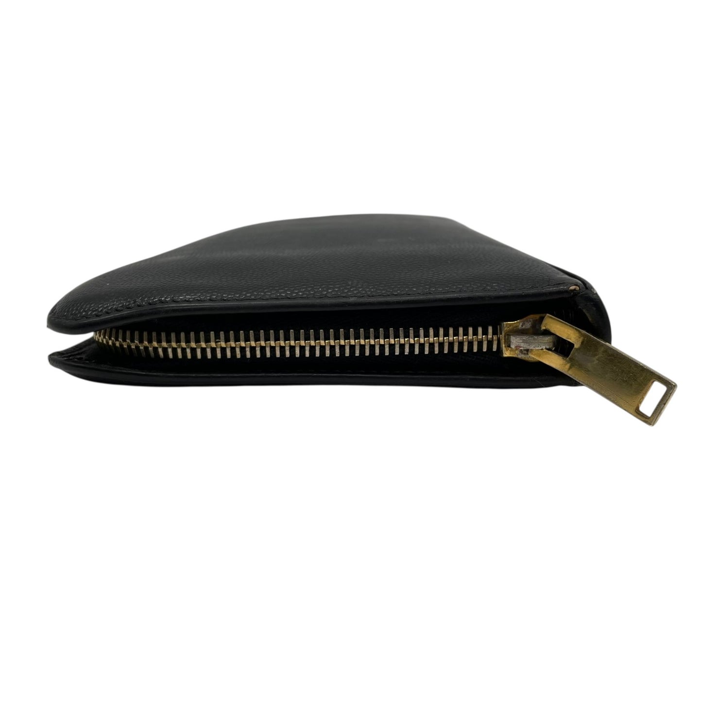 Authentic SAINT LAURENT YSL Leather Round Zipper Wallet Black Gold Hardware Unisex