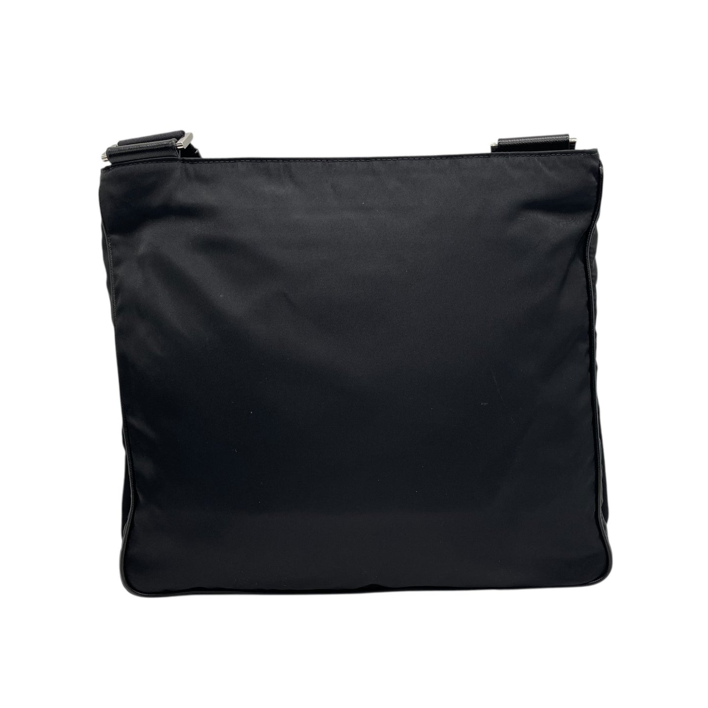 Authentic PRADA Black Shoulder Bag Triangular Logo Plate Nylon Leather Silver Hardware Adjustable Strap Men's Women's