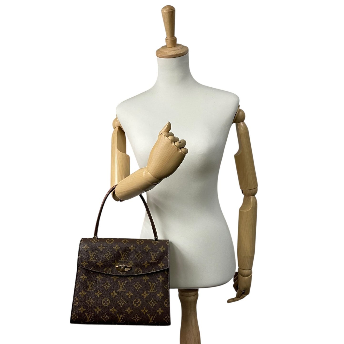 Authentic LOUIS VUITTON Monogram Marzelive Handbag M51379 Brown PVC Leather Gold Hardware Top Handle Flap Closure Women's