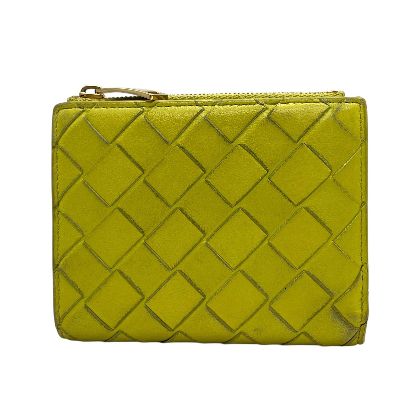 BOTTEGA VENETA ボッテガヴェネタ イントレチャート 二つ折り財布 コンパクトウォレット 緑 キウイグリーン レザー ゴールド金具 レディース M4