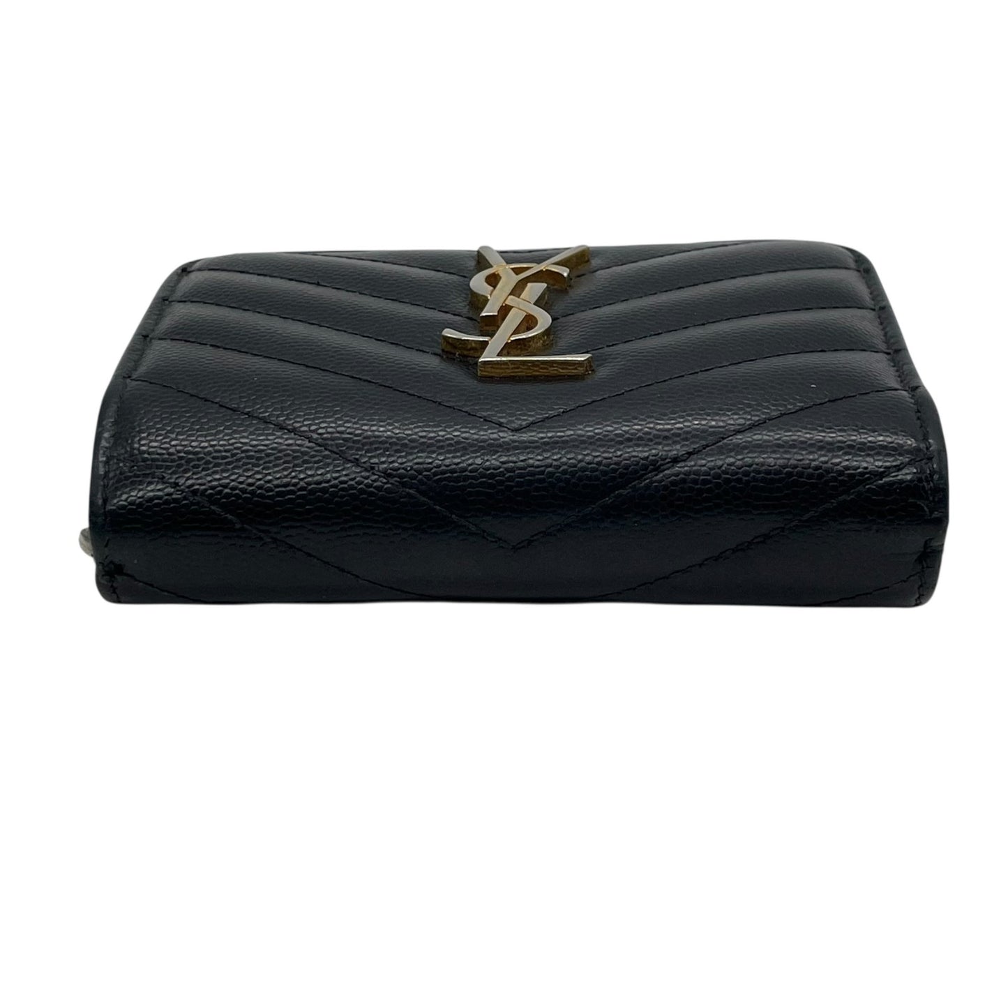 Authentic Saint Laurent Paris Compact Wallet Black YSL Large Logo Caviar Leather Gold Hardware Women