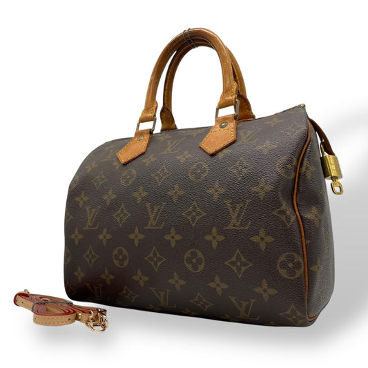 Authentic Louis Vuitton Speedy 25 Monogram Mini Boston Bag Brown Leather M41109