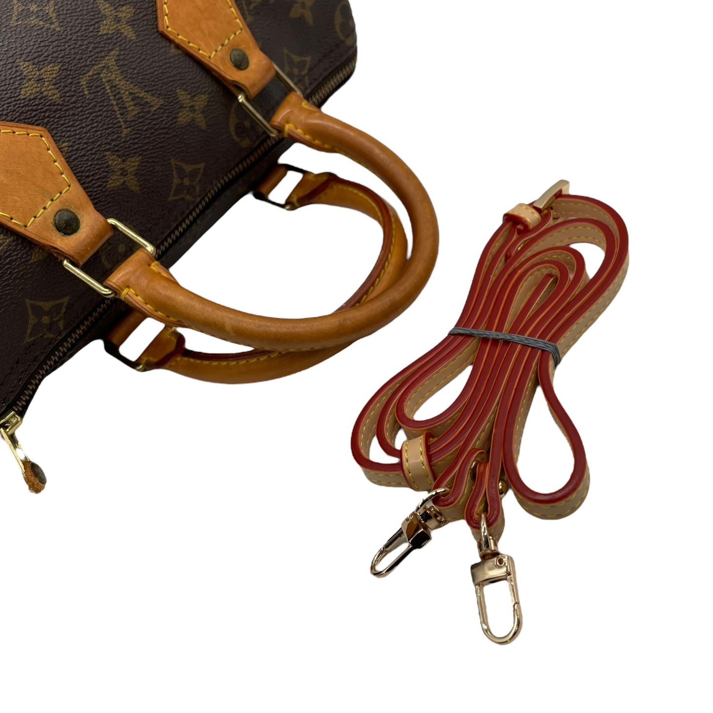 Authentic Louis Vuitton Speedy 25 Monogram Mini Boston Bag Brown Leather M41109