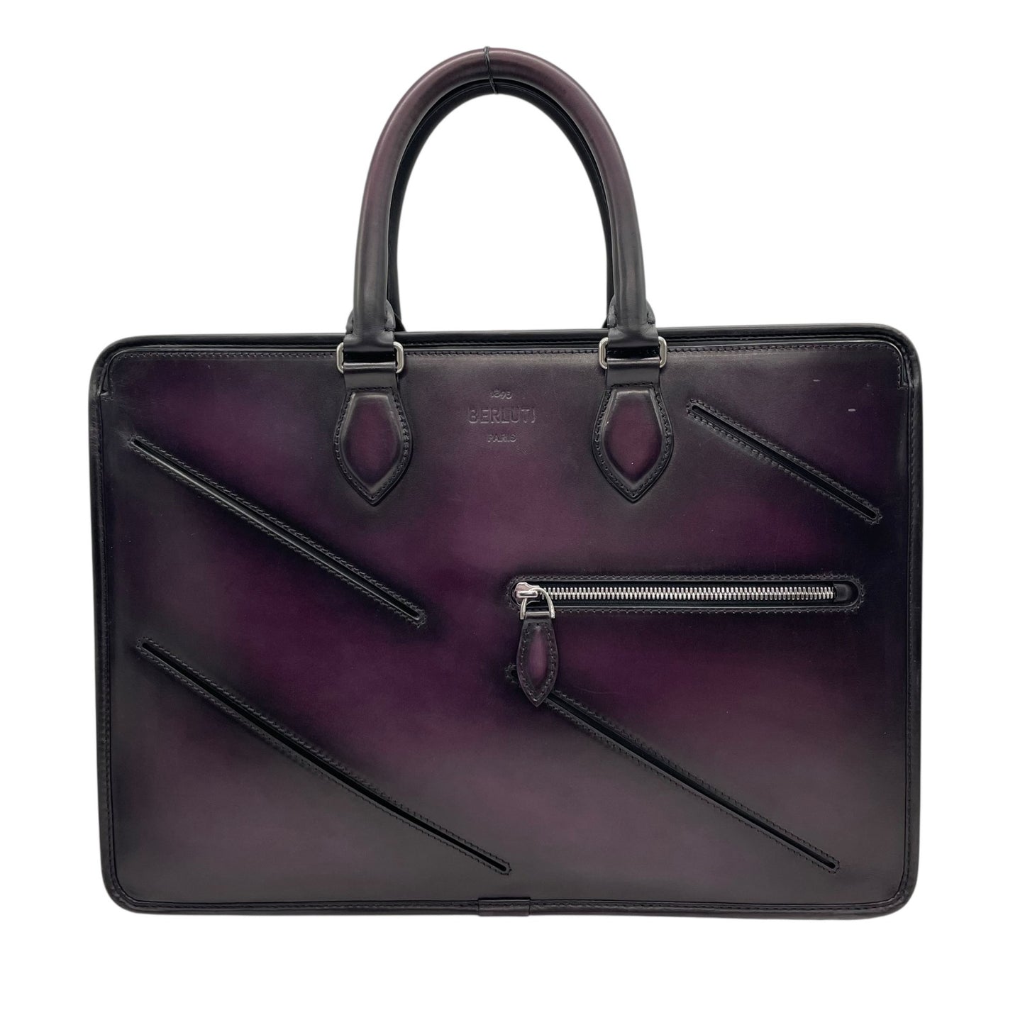 Authentic Berluti Un Jour Briefcase Purple Leather Slit Design Business Bag 2023 FW