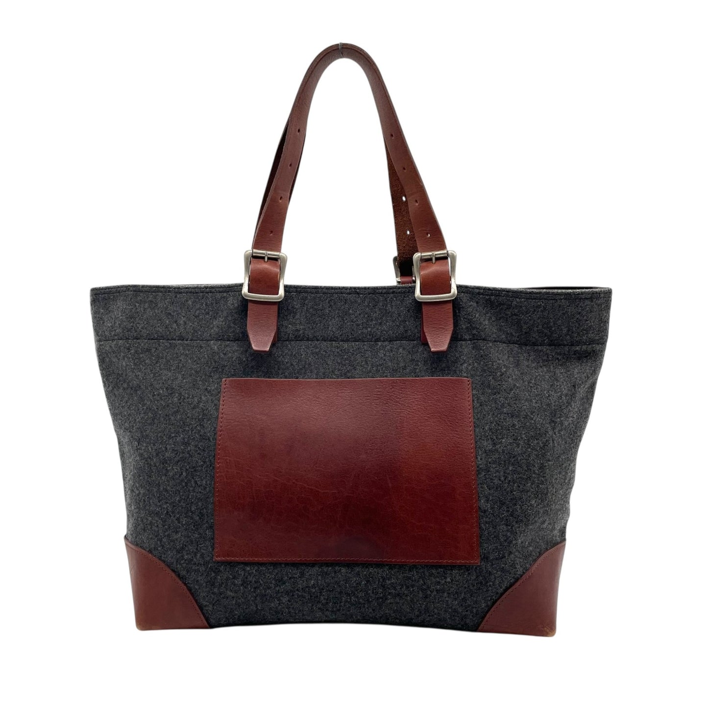 COMME des GARCONS HOMME コムデギャルソンオム トートバッグ グレー ブラウン ウール レザー シルバー金具 手提げ 肩掛け可 レディース U14