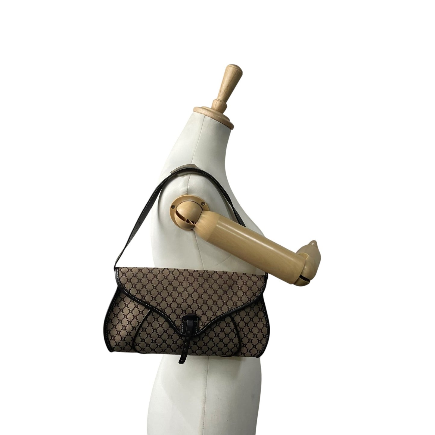 美品 CELINE セリーヌ マカダム トリオンフ ショルダーバッグ キャンバス×レザー ベージュ×ブラウン レディース ヴィンテージ 正規品 K9