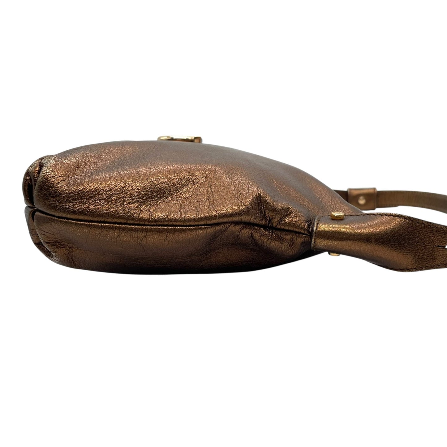 美品 Salvatore Ferragamo フェラガモ ガンチーニ ハンドバッグ ショルダーバッグ ワンショルダー 茶 ブラウン ブロンズ メタリック レザー ゴールド金具 肩掛け レディース K6