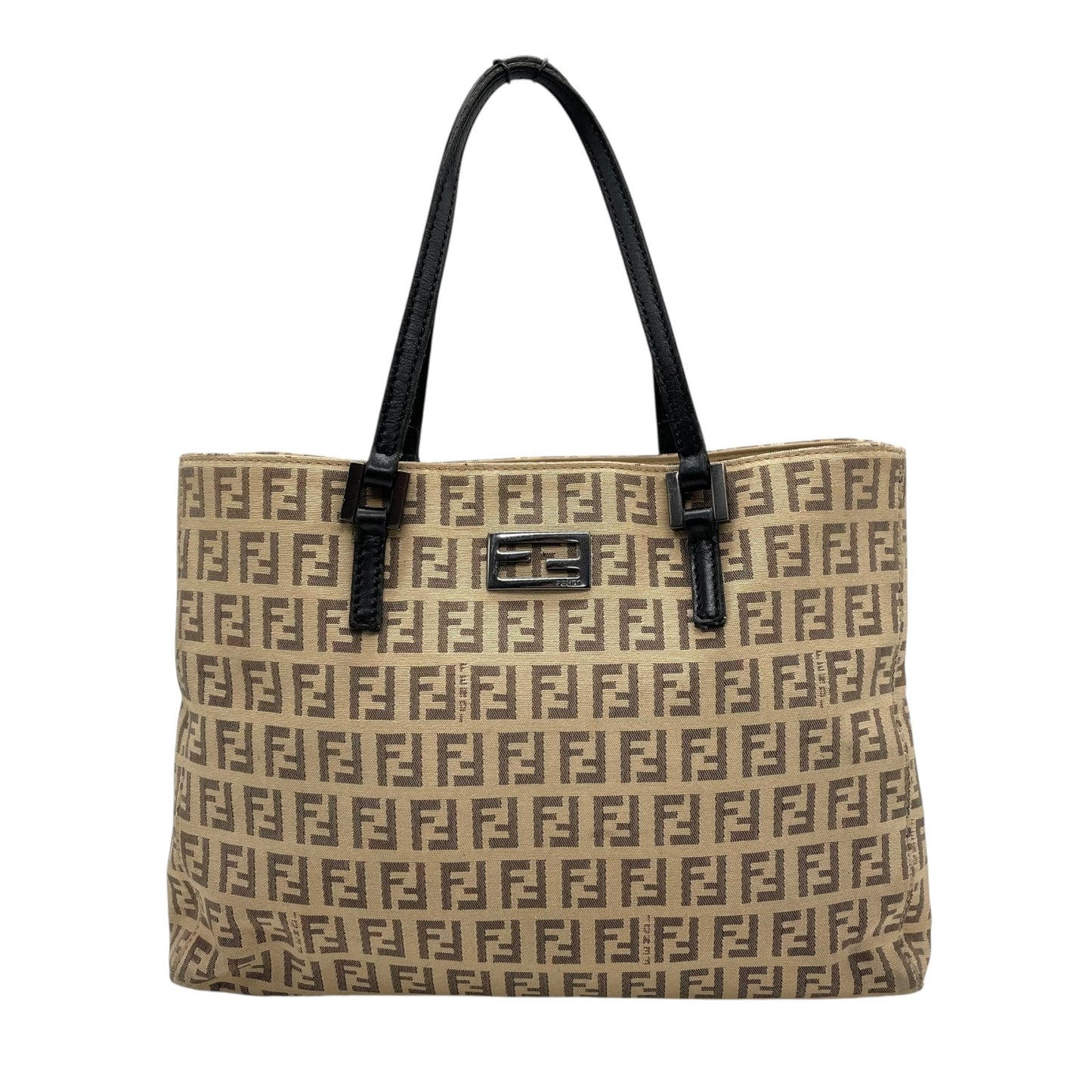 美品 FENDI フェンディ ズッキーノ ハンドバッグ ミニトート ベージュ ブラック キャンバス レザー シルバー金具 FF柄 ズッカ柄 レディース ヴィンテージ B3