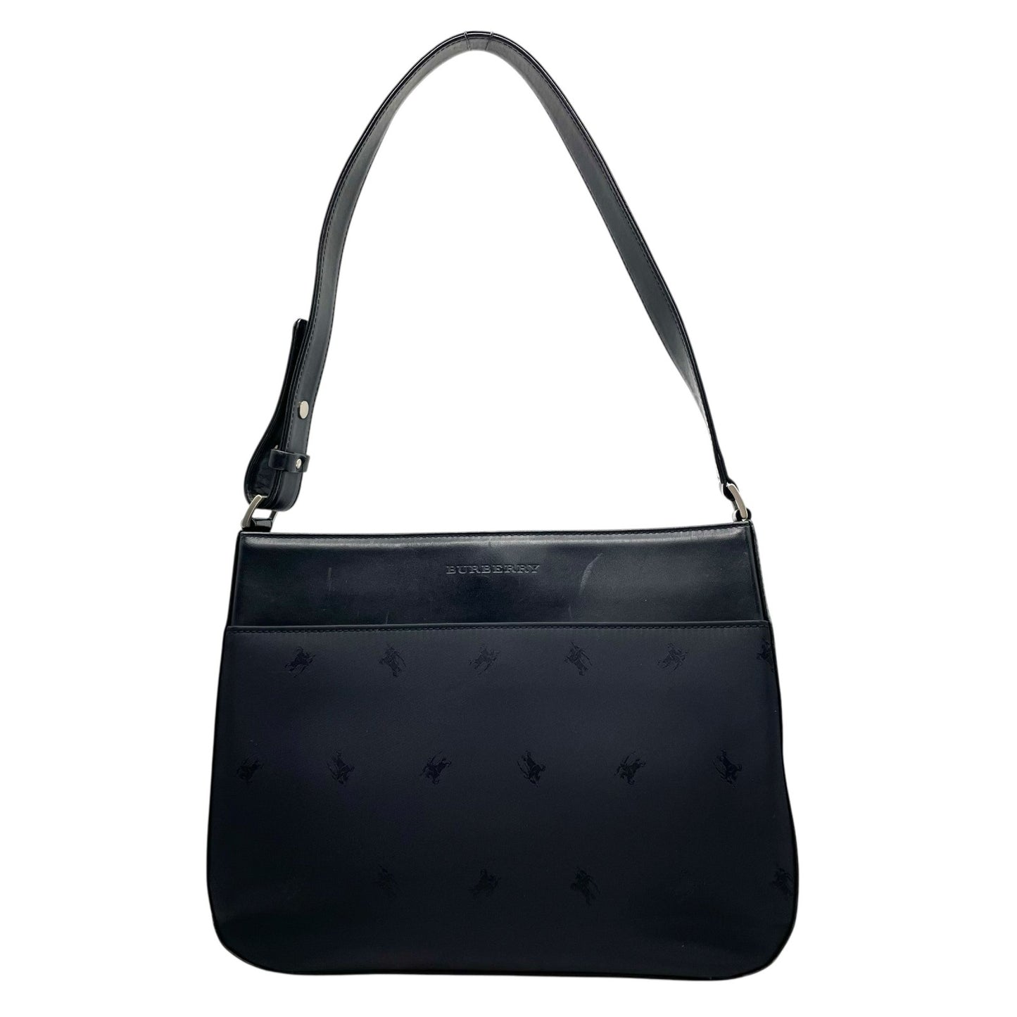 美品 BURBERRY バーバリー ショルダーバッグ ワンショルダー ハンドバッグ 黒 ブラック ナイロン レザー シルバー金具 シャドーホース エクエストリアン・ナイト 肩掛け レディース D4