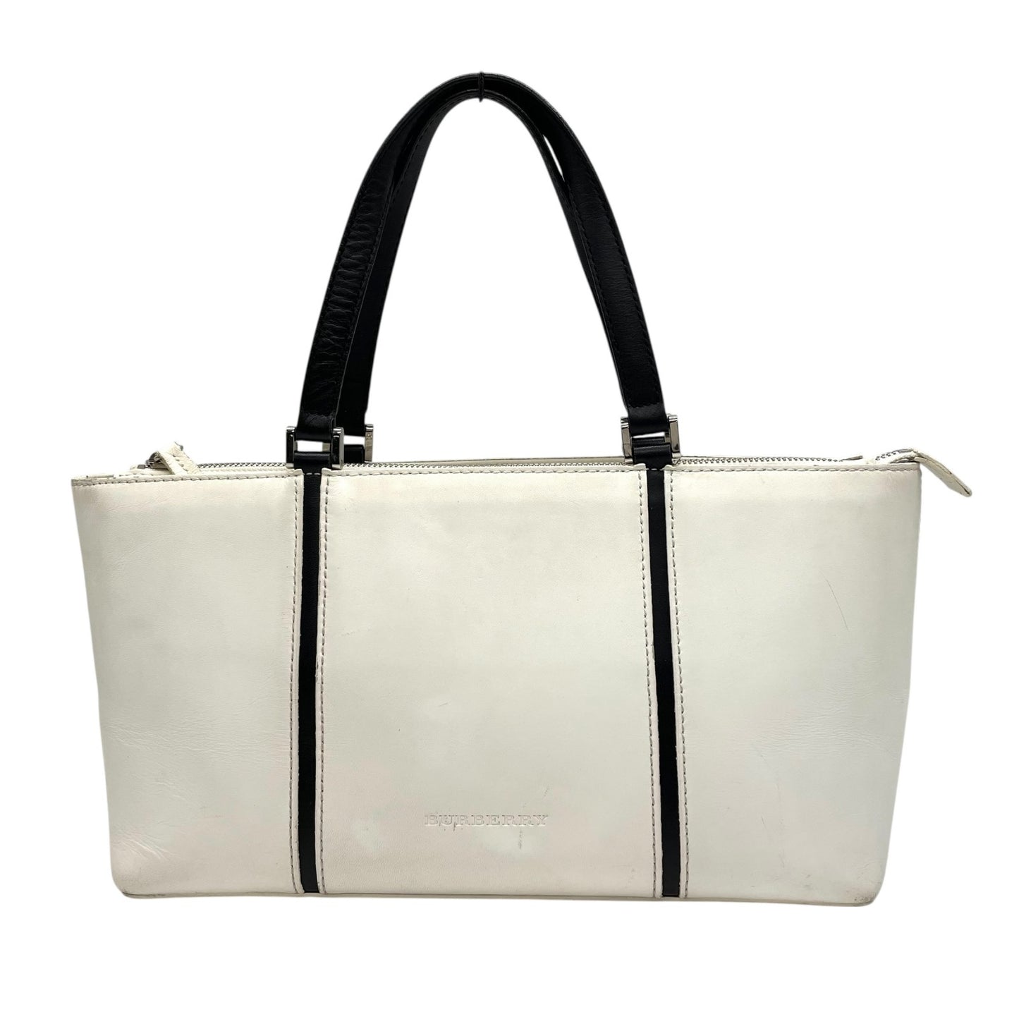 BURBERRY バーバリー ハンドバッグ 白 ホワイト 黒 ブラック レザー シルバー金具 ロゴ 横長 Y2K ノバチェック レディース C2