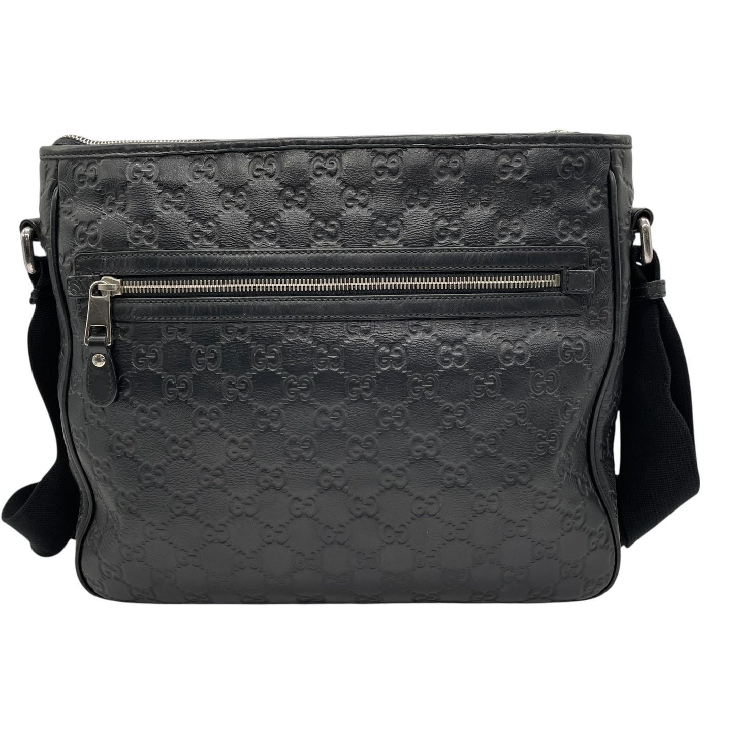 美品 GUCCI グッチ グッチシマ シェリー ロゴ型押し ショルダーバッグ メッセンジャーバッグ レザー 黒 ブラック シルバー金具 322080 斜め掛け可 メンズ レディース E