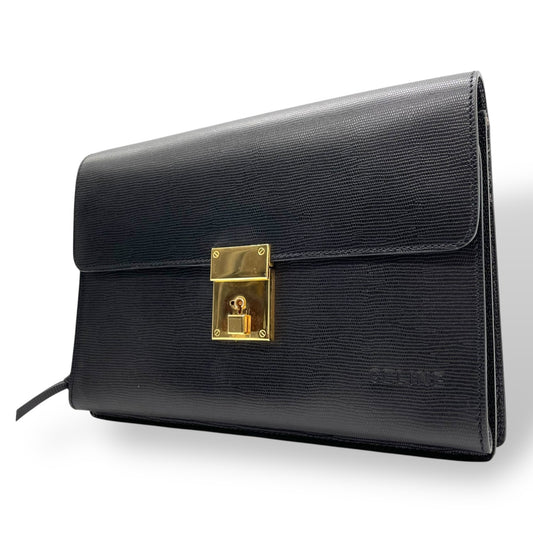 美品 CELINE セリーヌ クラッチバッグ セカンドバッグ レザー 黒 ブラック ゴールド金具 鍵付き メンズ ヴィンテージ B2