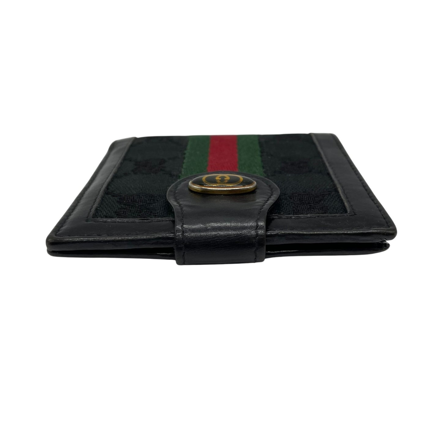 グッチ GUCCI シェリーライン 二つ折り財布 GGキャンバス レザー 黒 ブラック ゴールド金具 ヴィンテージ W4