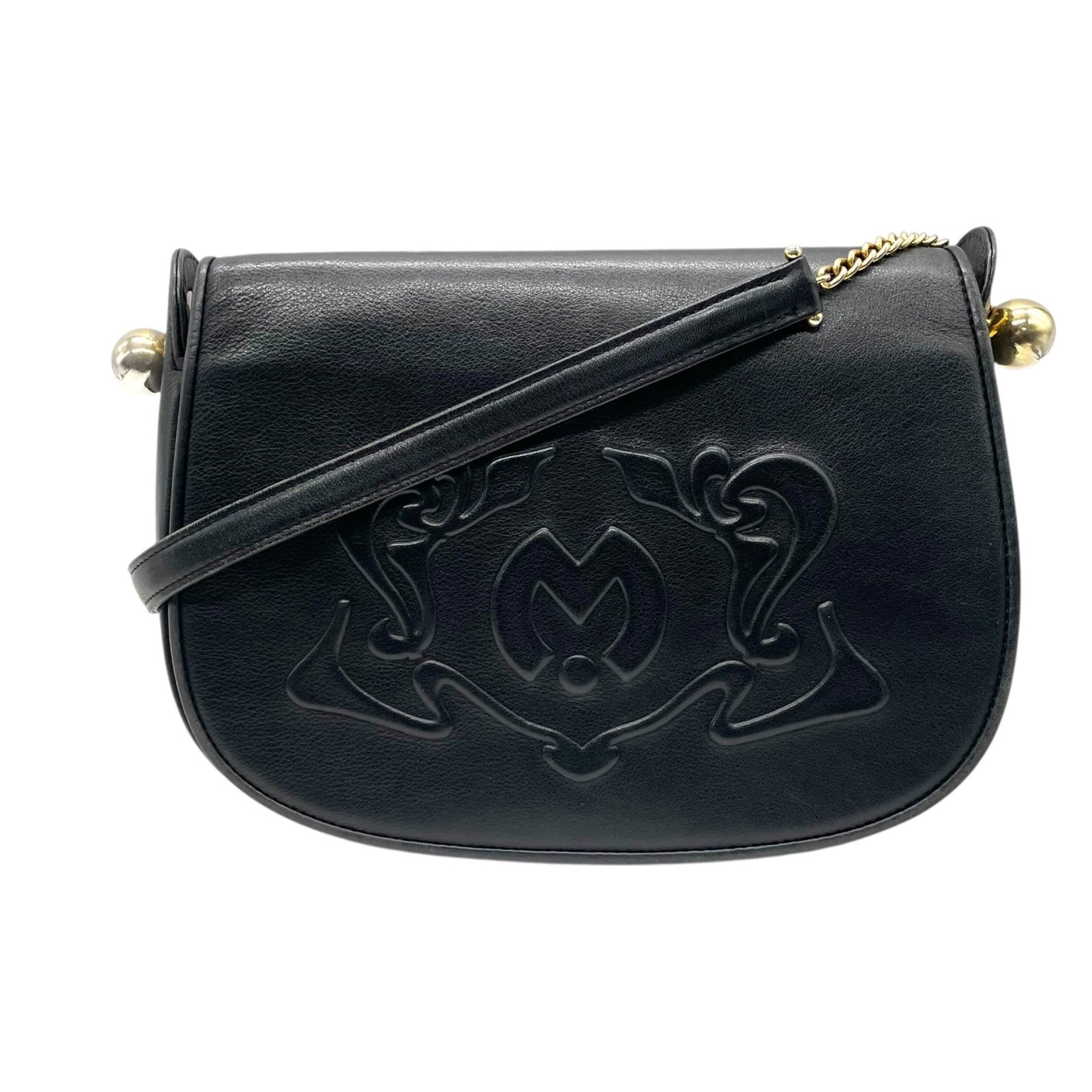 Mila Schn ミラショーン チェーンショルダーバッグ レザー 黒 ブラック 型押しロゴ ヴィンテージ U8