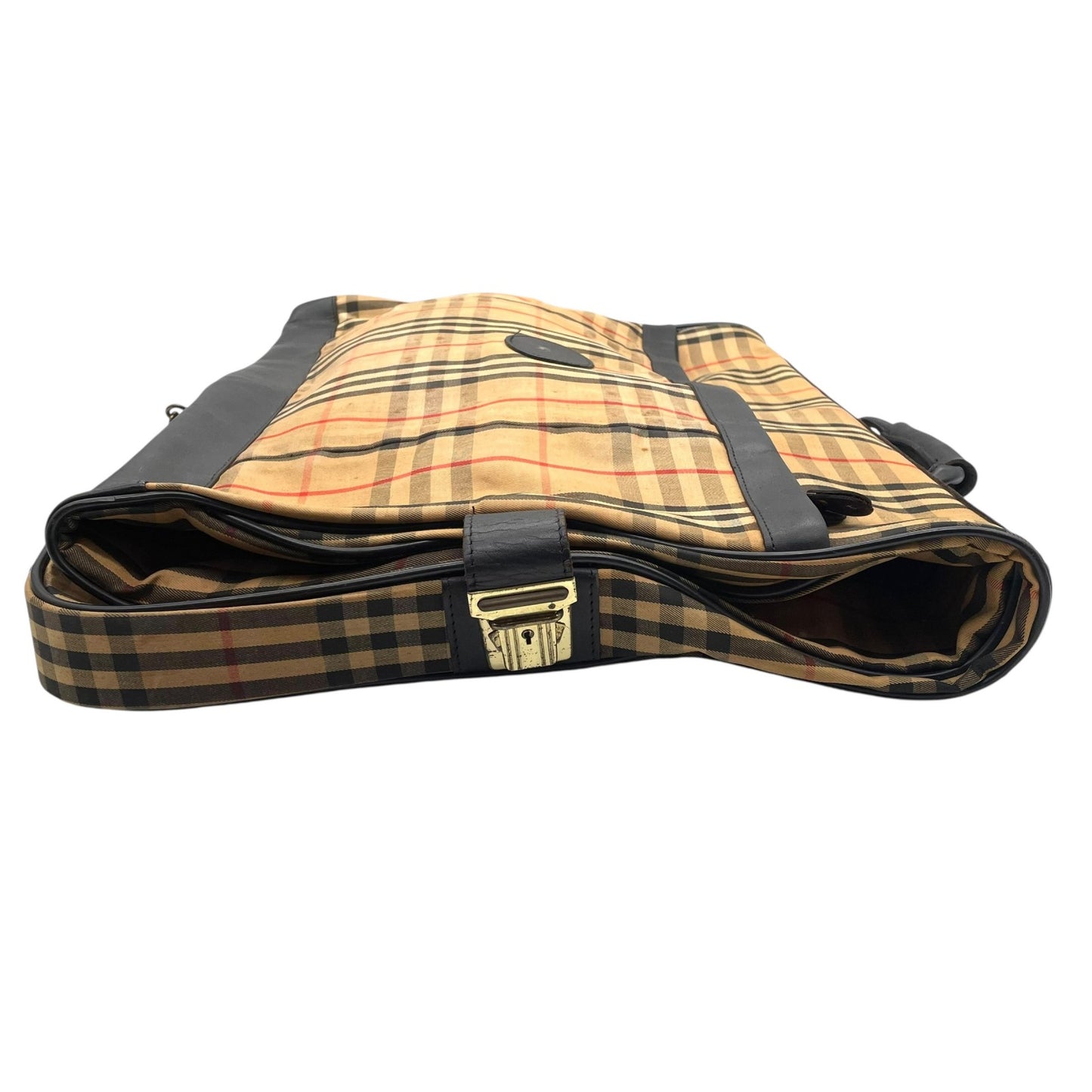 BURBERRY バーバリー ガーメントバッグ ノバチェック トラベルバッグ ベージュ ブラック キャンバス レザー ゴールド金具 ヴィンテージ メンズ X