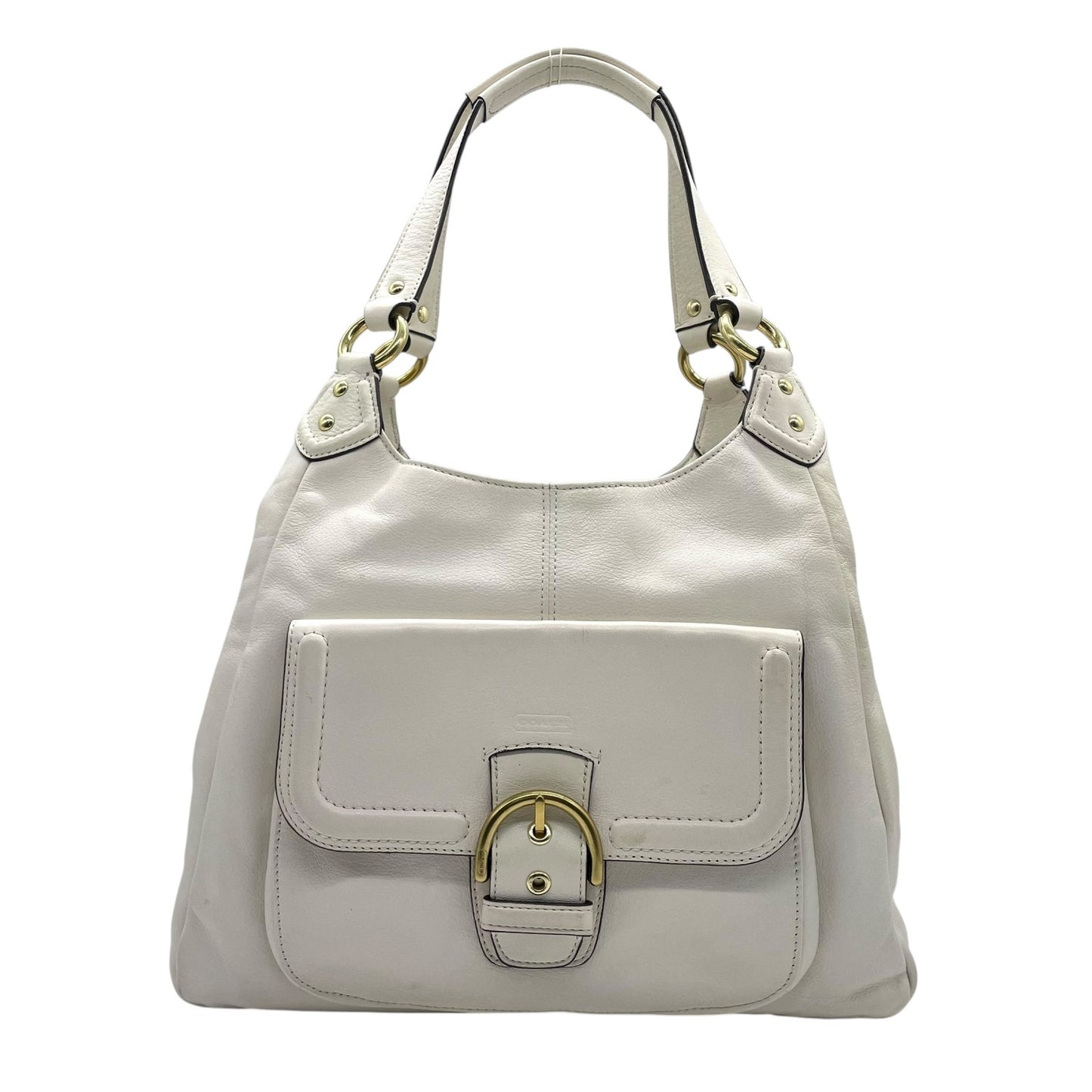 コーチ COACH ショルダーバッグ ワンショルダー レザー 白 ホワイト バックルデザイン 金金具 ゴールド金具 レディース T3