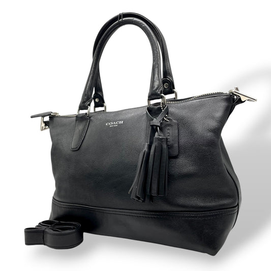 COACH コーチ 2WAYショルダーバッグ ハンドバッグ トートバッグ レザー タッセルチャーム付き ブラック 黒 S90