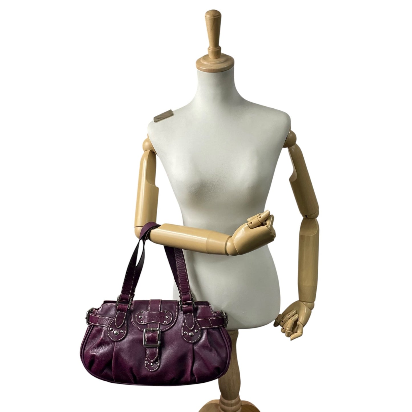 ロンシャン LONGCHAMP ハンドバッグ ベルトデザイン フラップ パープル レザー 本革 シルバー金具 ユニセックス レディース Y2K 00s ヴィンテージ s94 vintage