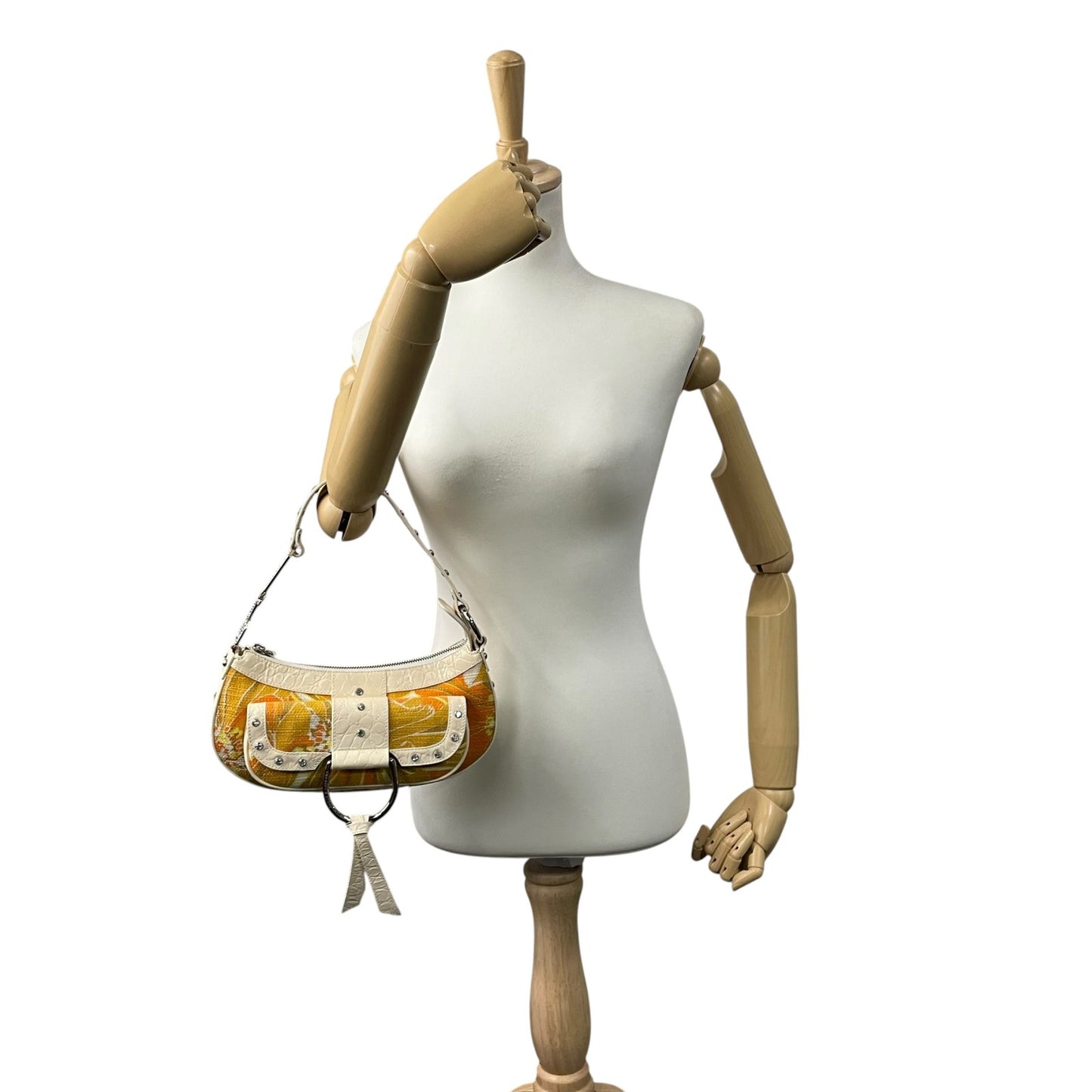 ドルチェ＆ガッバーナ DOLCE & GABBANA D&G ドルガバ ミニバッグ ワンショルダー クロコ型押し フラワー柄 オレンジ イエロー C5