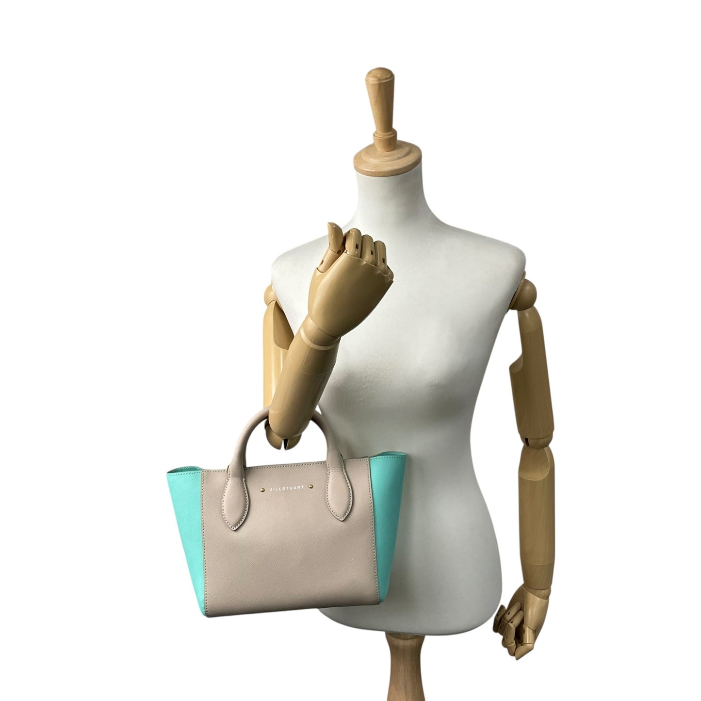 美品 ジルスチュアート JILLSTUART トートバッグ ショルダーバッグ 肩掛け 2WAY バイカラー ゴールド ポーチ付き ベージュ×ミントグリーン D2