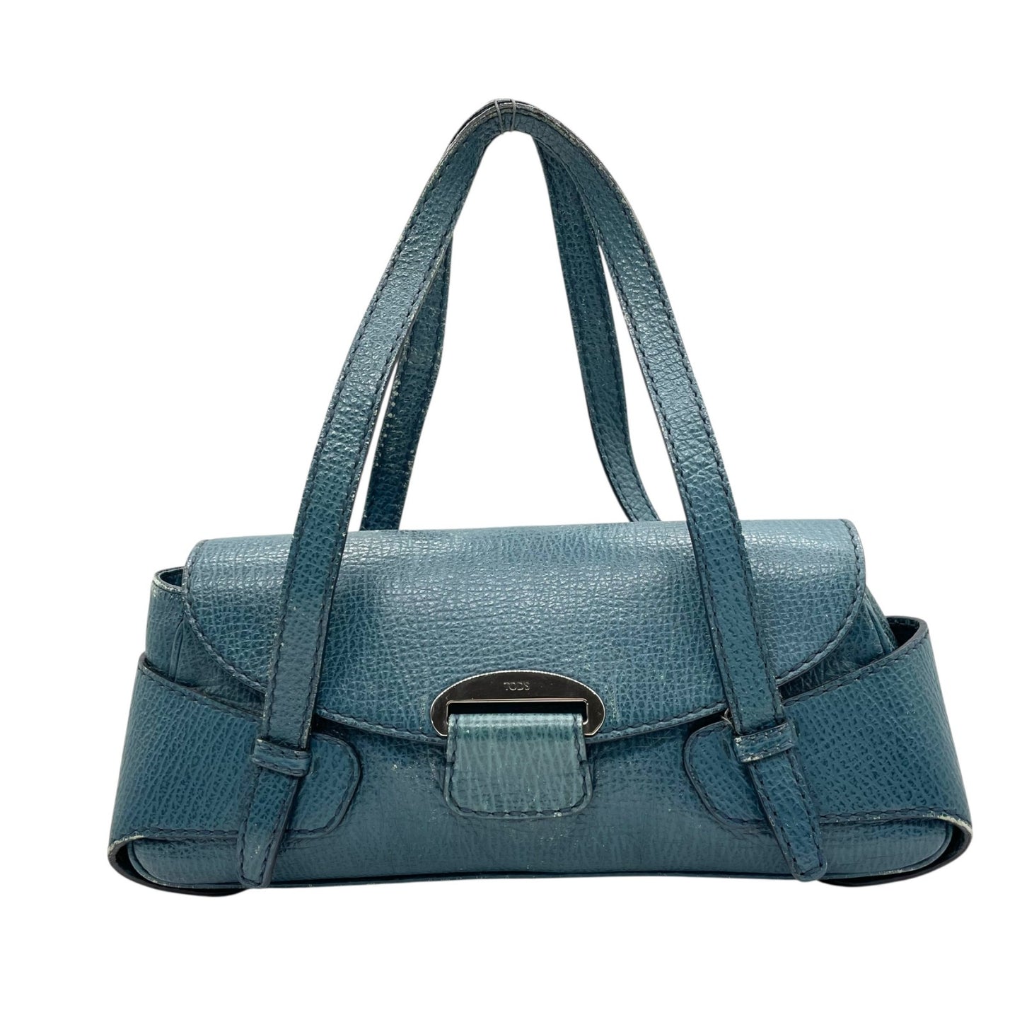 トッズ TOD’S ハンドバッグ ミニボストン グレインレザー 青 ブルー シルバー金具 レディース A7